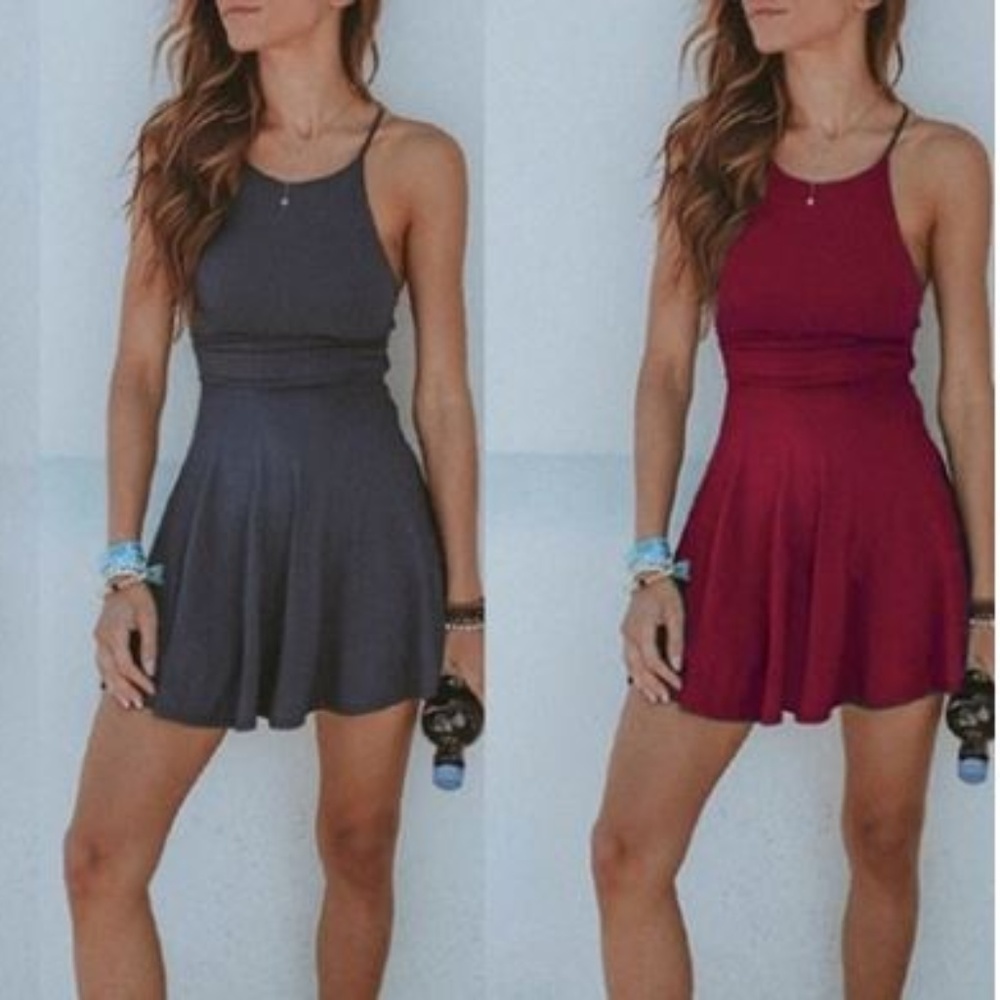 Halter tie flare skirt athletic dress - Picture 2 of 8